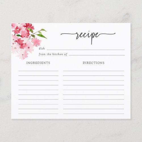 Pink Floral Recipe Card