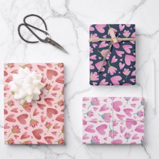 Pink Floral Red Heart Sweet Valentines Day Pattern