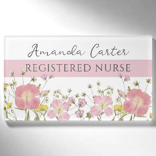 Pink Floral Registered Nurse Name Tag