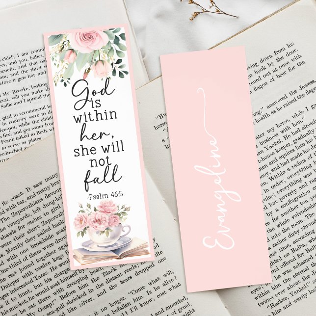 Pink Floral Religious Bible Verse Custom Name Bookmarks (Creator Uploaded)