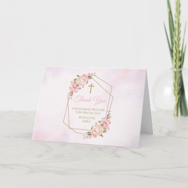 Pink Floral Religious Thank you card (Front)