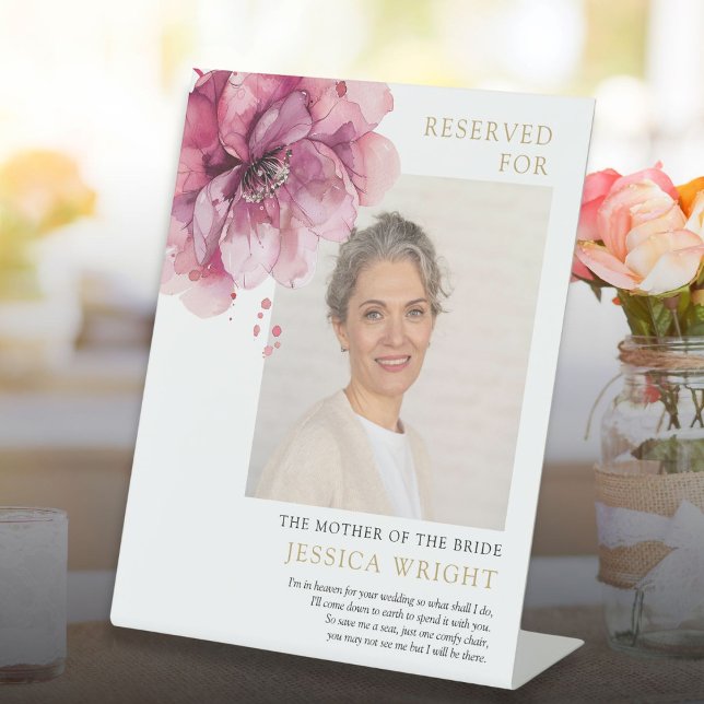 Pink Floral Reserved Save A Seat Photo Wedding Pedestal Sign (Pink Floral Reserved Save A Seat Photo Wedding Pedestal Sign)