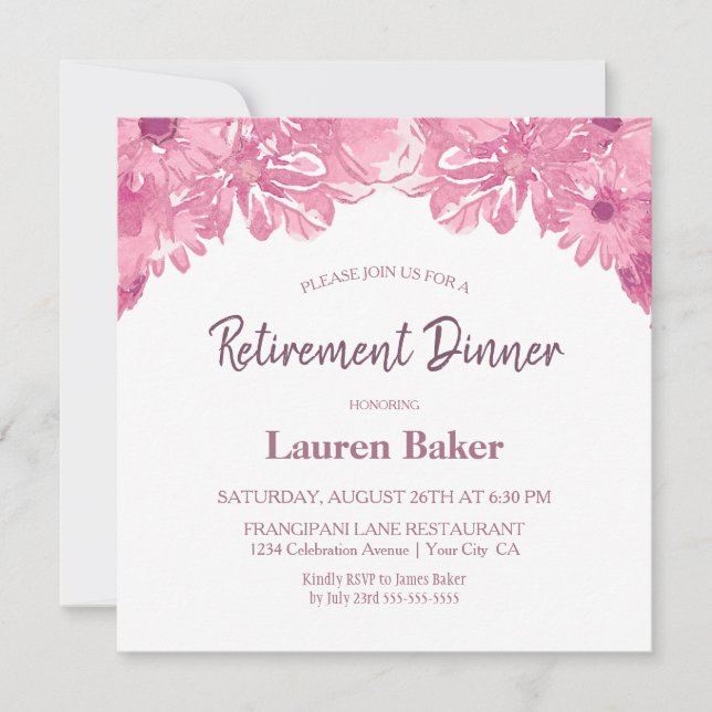 Pink Floral Retirement Dinner Party Invitation (Front)