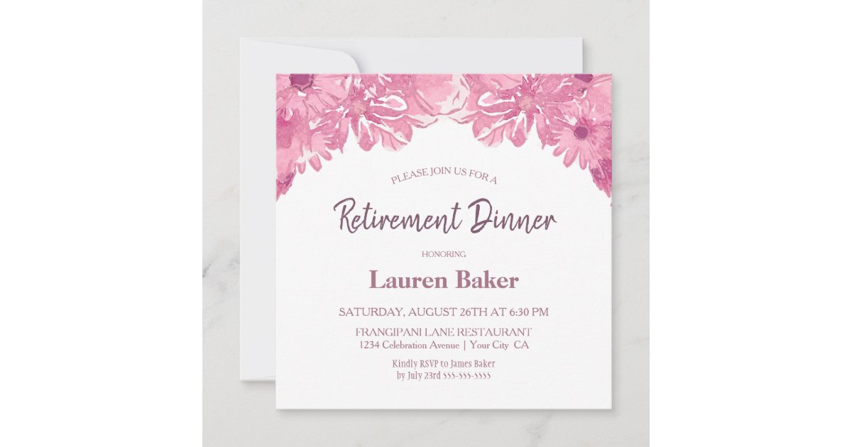 Pink Floral Retirement Dinner Party Invitation | Zazzle