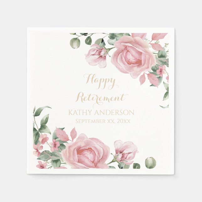 Pink Floral Retirement Party Napkins (Front)