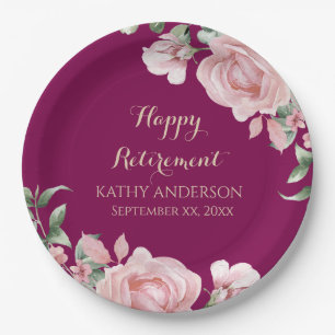 Pink Floral Retirement Party Paper Plates