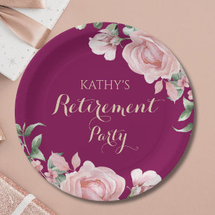 Pink Floral Retirement Party Paper Plates