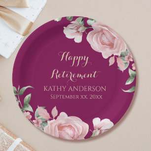 Pink Floral Retirement Party Paper Plates
