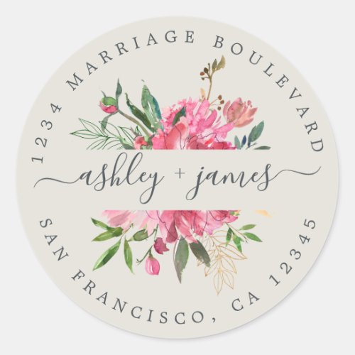 Pink Floral Return Address Gray Envelope Seal