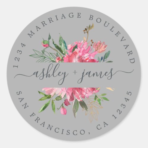 Pink Floral Return Address Gray Envelope Seal