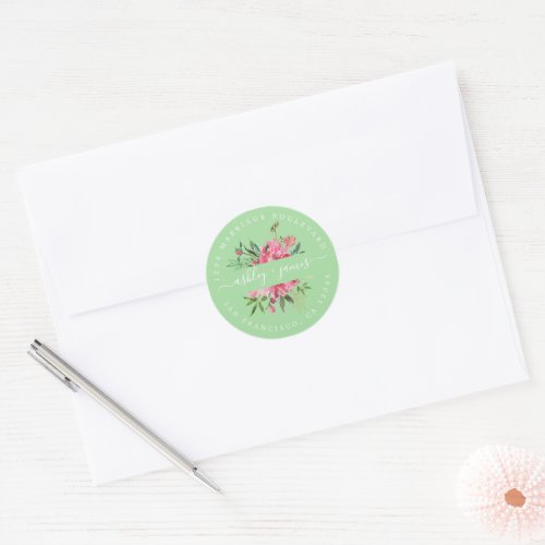 Pink Floral Return Address Green Envelope Seal