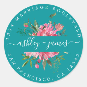 Pink Floral Return Address Green Envelope Seal