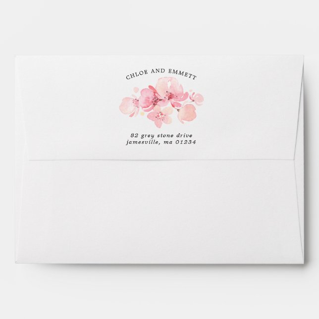 Pink Floral Return Address Wedding Envelope (Back (Top Flap))