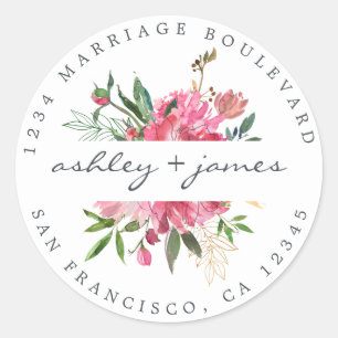 Pink Floral Return Address White Envelope Seal