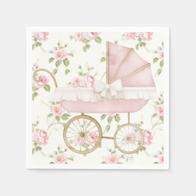 Pink Floral Ribbon Baby Shower Napkins (Front)