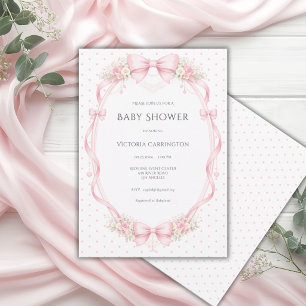 Pink Floral Ribbon & Bows Frame Vintage Invitation