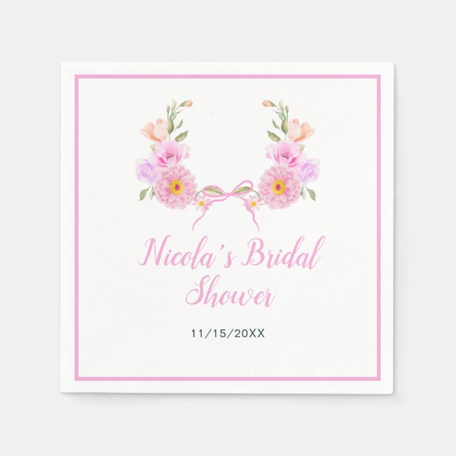 Pink Floral Ribbon Bridal Shower Napkins (Front)