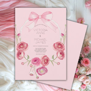 Pink Floral Ribbon Wedding Invitation