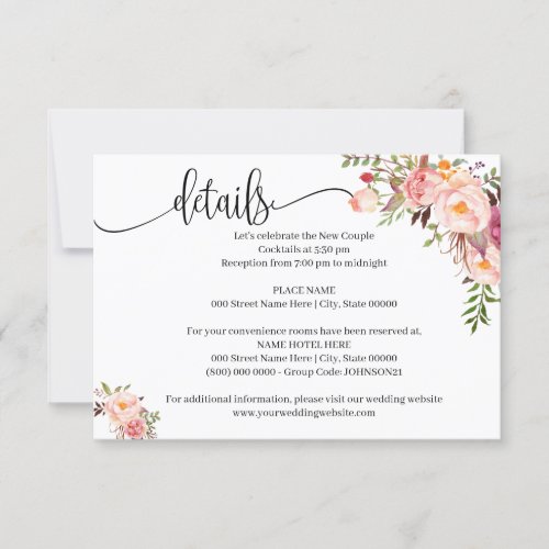 Pink Floral Romantic boho chic insert card