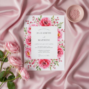 Pink Floral Romantic Flourish Wedding Invitation