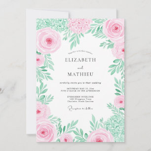 Pink Floral Romantic Spring Wedding Invitation