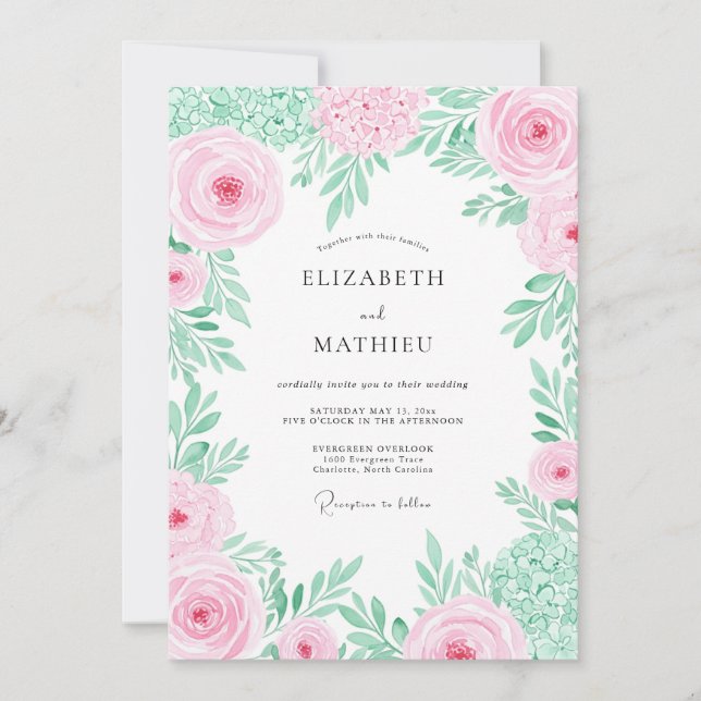 Pink Floral Romantic Spring Wedding Invitation (Front)
