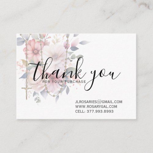 PInk Floral Rosary Catholic Religious Business Card