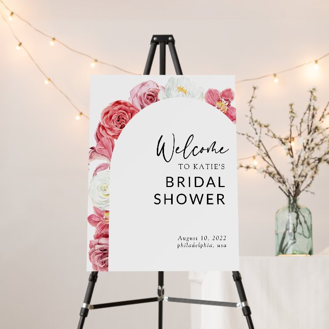 Pink Floral Rose Arch Summer Bridal Shower Foam Board (In Situ (Stand))