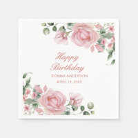 Pink Floral Rose Birthday Party Plate