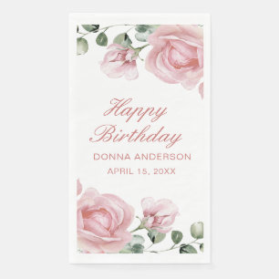 Pink Floral Rose Birthday Party Plate Paper Guest Towels