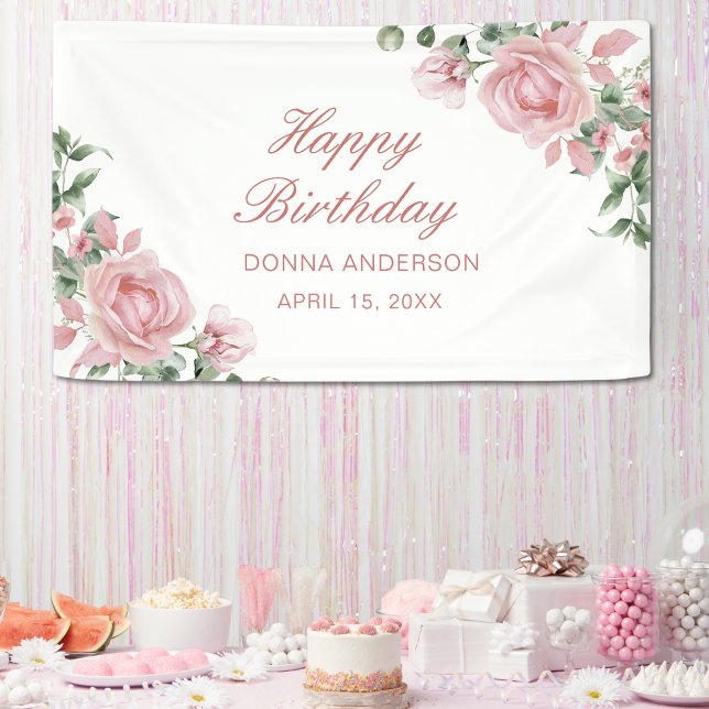 Pink Floral Rose Birthday Plate Banner (Creator Uploaded)