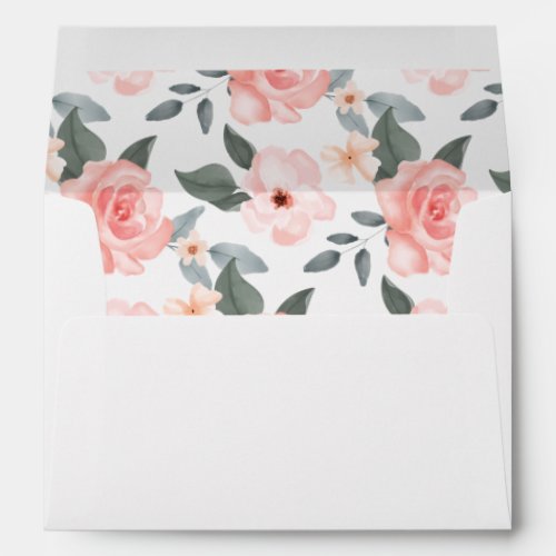Pink Floral Rose Blossom Watercolor Pattern Envelope