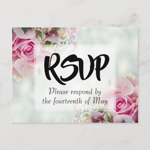 Pink Floral Rose Bouquet Wedding RSVP Postcard