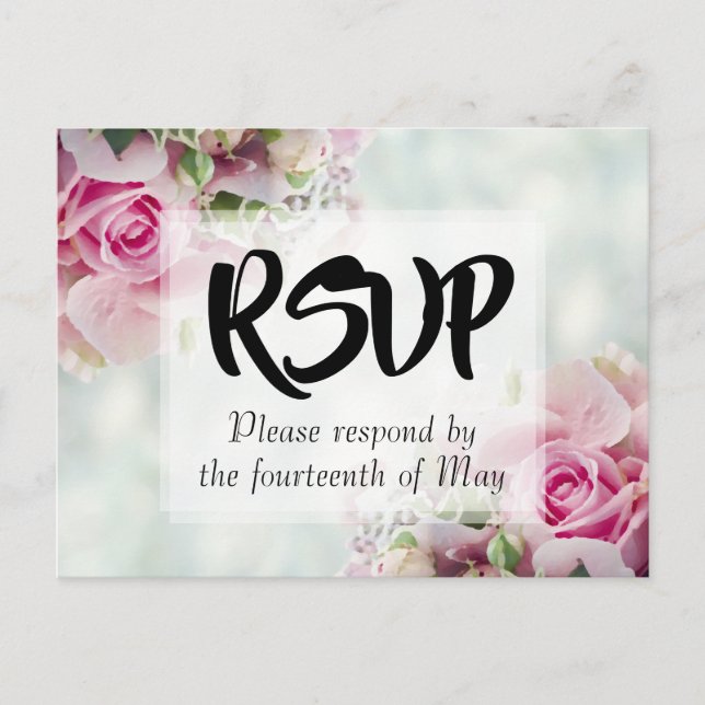 Pink Floral Rose Bouquet Wedding RSVP Postcard (Front)