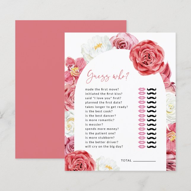 Pink Floral Rose Bridal Shower Guess Who Game (Front/Back)