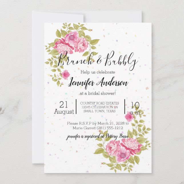 Pink Floral Rose Confetti Shower Invitation (Front)