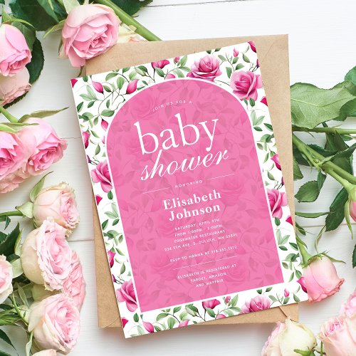 Pink Floral Rose Garden Baby Shower Invitation