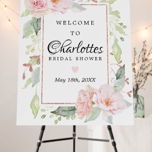 Pink Floral Rose Gold Bridal Shower Welcome Foam Board