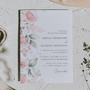 Pink Floral Rose Gold Butterfly Wedding  Foil Invitation