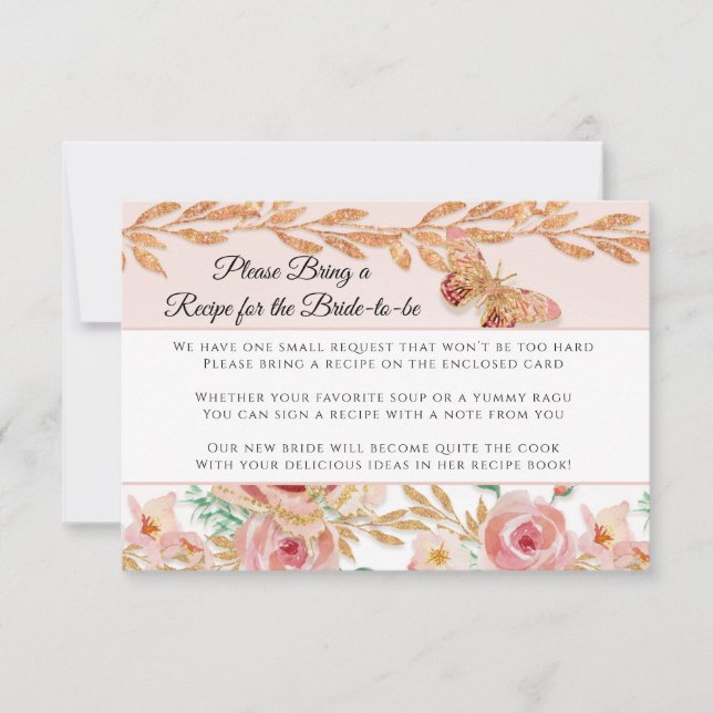 Pink Floral Rose Gold Elegant Recipe Bridal Shower (Front)