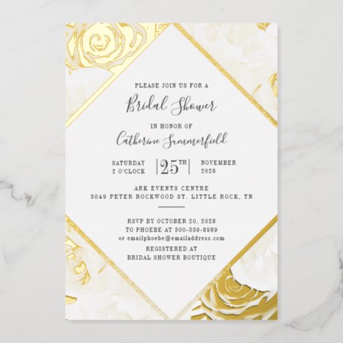 Pink Floral Rose Gold Geometric Bridal Shower Gold Foil Invitation