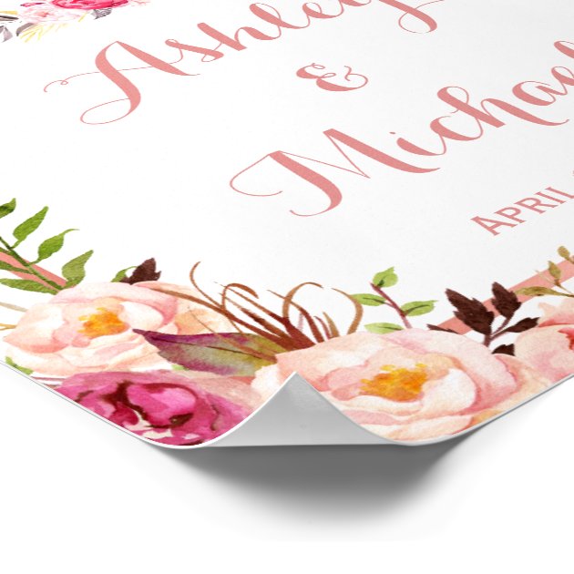 Pink Floral Rose Gold Wedding Welcome Sign