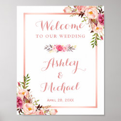 Pink Floral Rose Gold Wedding Welcome Sign