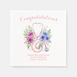 Pink Floral Rose Graduation Napkins