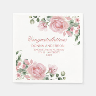 Pink Floral Rose Graduation Party Napkins