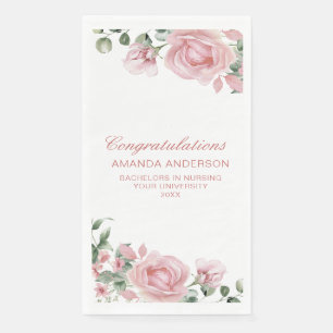 Pink Floral Rose Graduation Party Paper Guest Towels