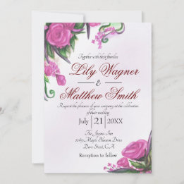 Pink Floral Rose Greenery Wedding Invitation