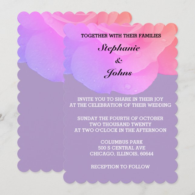 Pink Floral Rose Lavender Violet Purple Wedding Invitation (Front/Back)