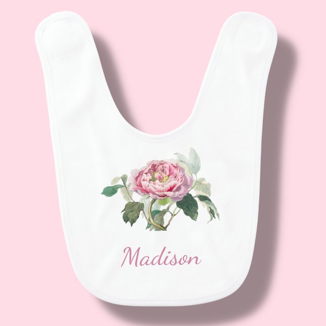 Pink Floral Rose | Personalized Baby Bib (Creator Uploaded)