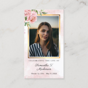 Pink Floral Rose Photo Watercolor Prayer Card